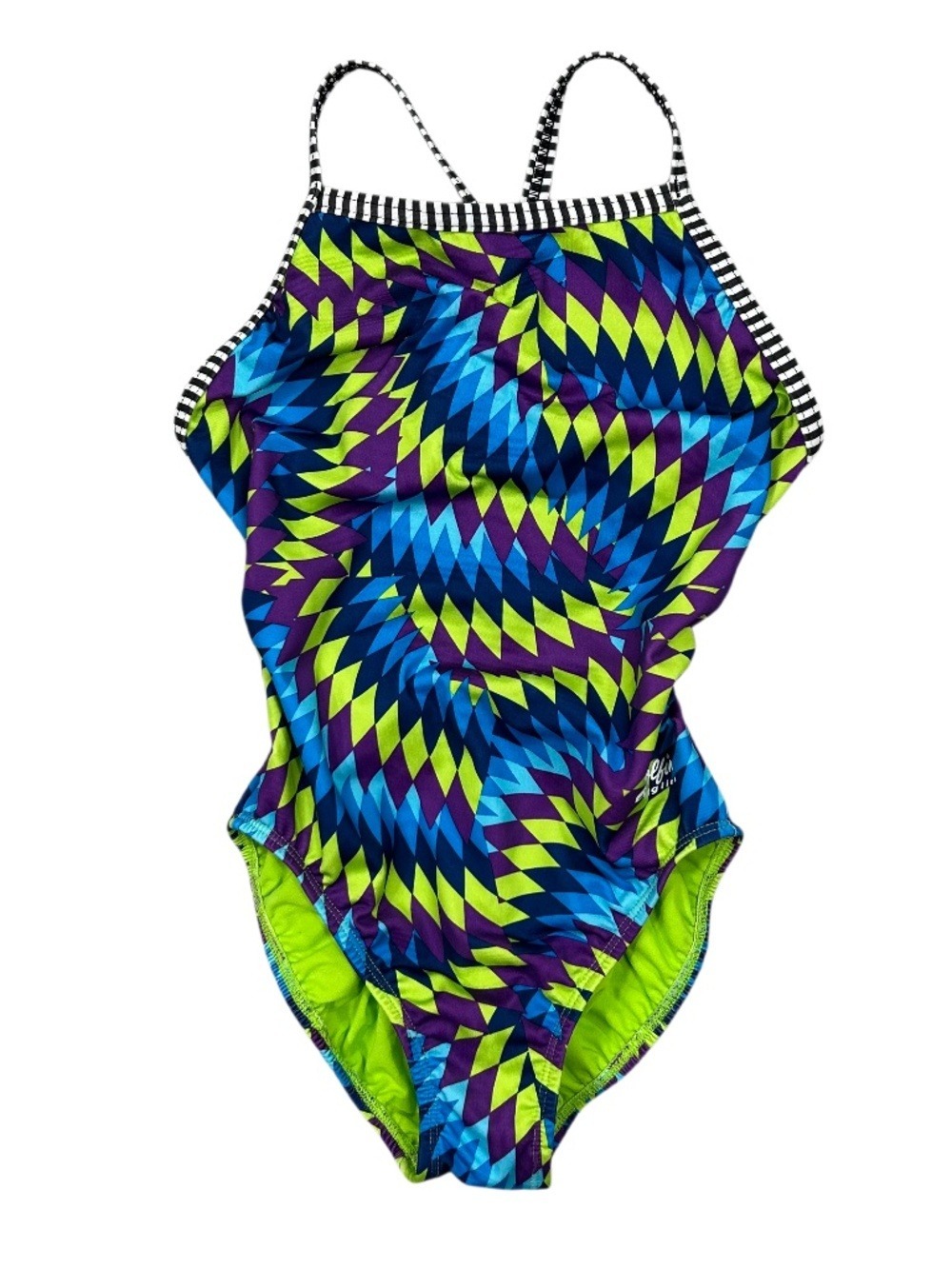 Dolfin Uglies Fan Fan Blue Green Purple One Piece Swimsuit Size 34